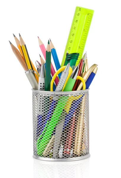 Holder basket and office supplies — Stock Photo, Image