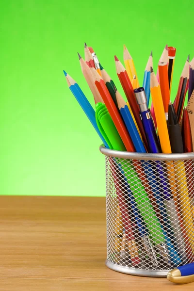 Holder basket and office supplies — Stock Photo, Image
