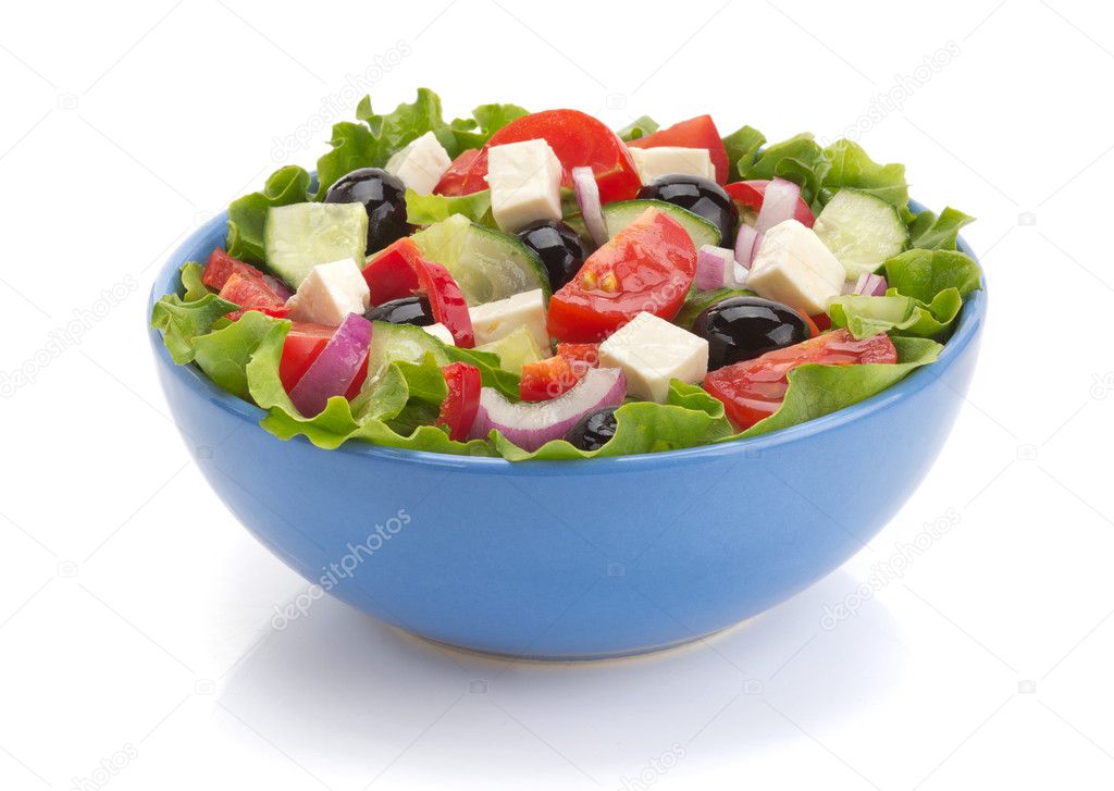 salad in bowl on white