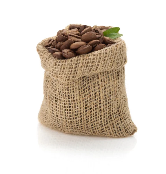 Coffee beans in bag on white — Stock Photo, Image