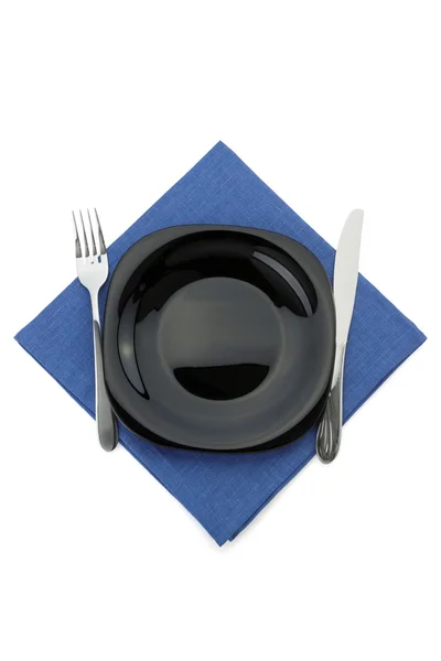 Plate, knife and fork on white — Stock Photo, Image