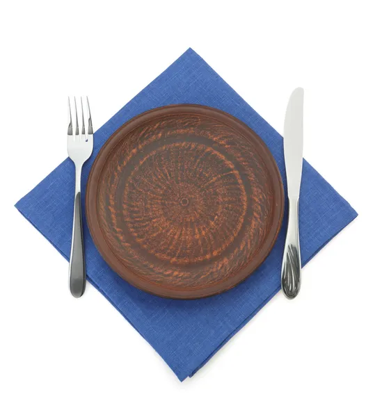 Plate, knife and fork on white — Stock Photo, Image