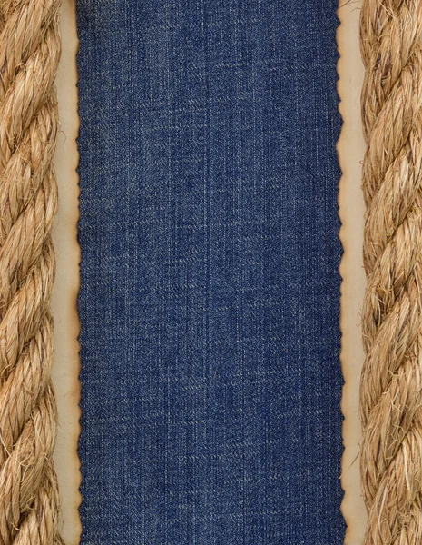 Lodní lana na džíny pozadí — Stock fotografie