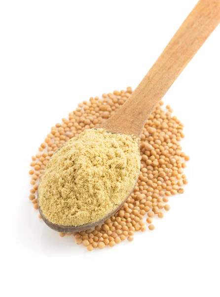 Mustard powder in spoon — Stock Photo, Image