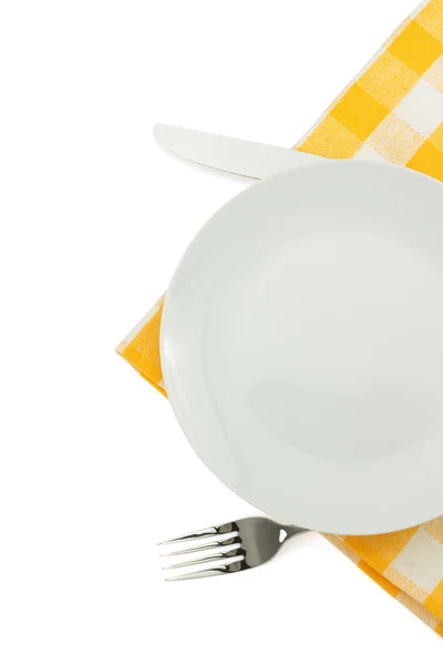 Placa, cuchillo y tenedor sobre blanco — Foto de Stock