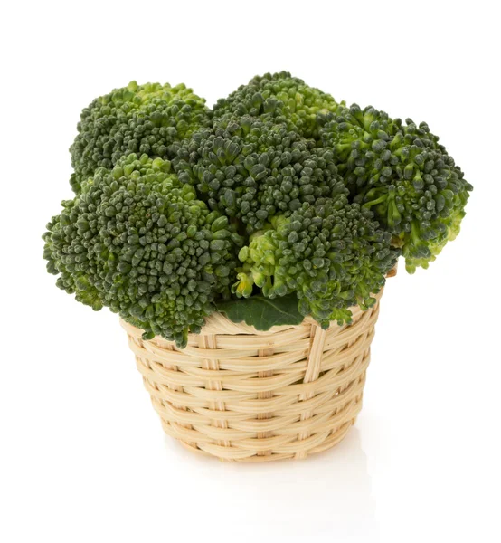 Broccoli in basket on white — Stock Photo, Image