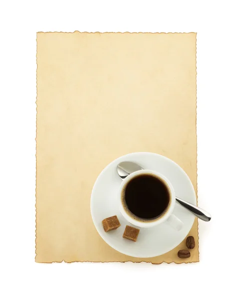 Taza de café y pergamino —  Fotos de Stock