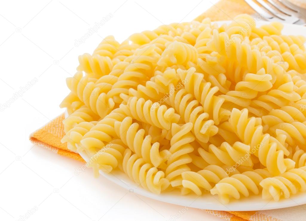 pasta in plate on white
