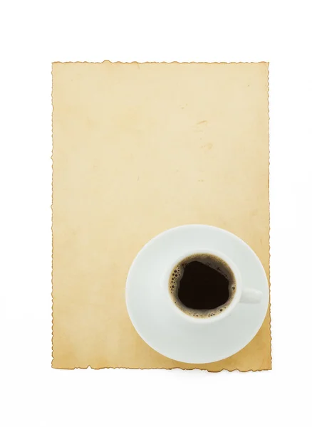 Cup of coffee and parchment — Stock Photo, Image