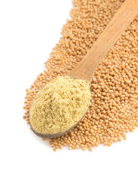 Mustard powder in spoon — Stock Photo, Image