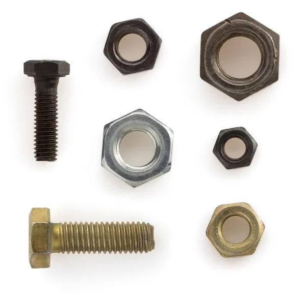 Nuts,bolts and screw  on white — Stock Photo, Image
