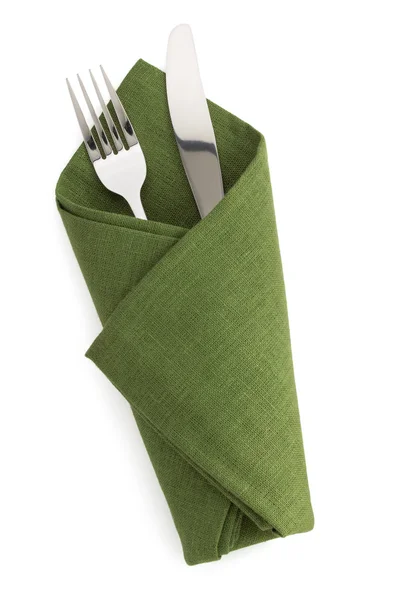 Knife and fork at napkin — Stock Photo, Image