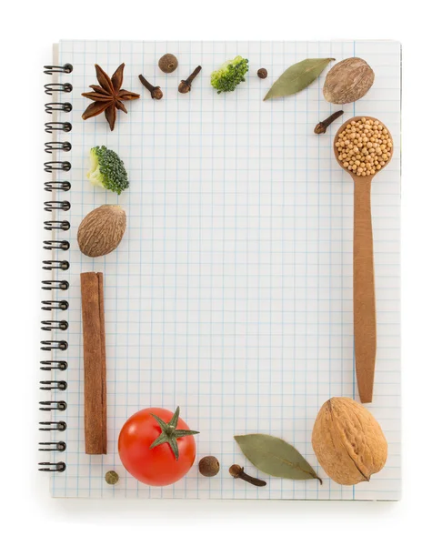 Food ingredients and recipe book — Stock Photo, Image
