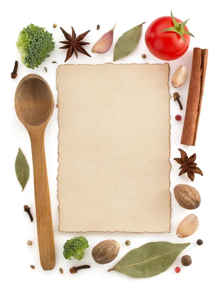 Food ingredients and parchment — Stock Photo, Image