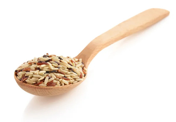 Rice in wooden spoon — Stock Photo, Image