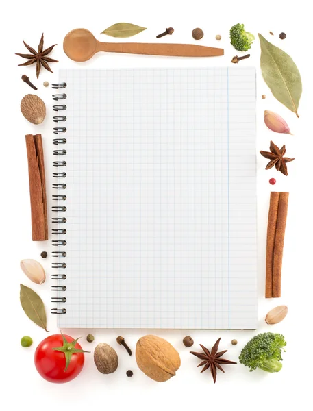 Food ingredients and recipe book — Stock Photo, Image