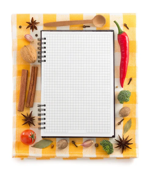 Food ingredients and recipe book — Stock Photo, Image