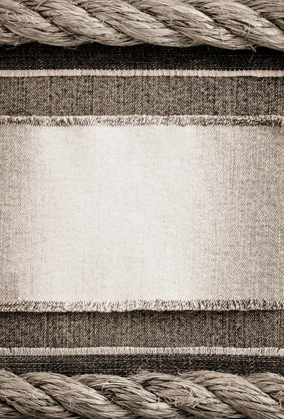 Cordas de navio na textura de jeans — Fotografia de Stock