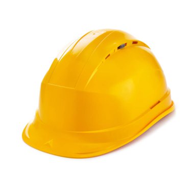 İnşaat miğferi beyaz arka planda izole edilmiş. Beyazda sert şapka