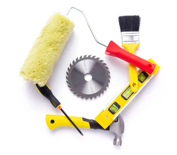 Construction Tools White Background Kit Work Tool Renovatin — Stock Photo, Image