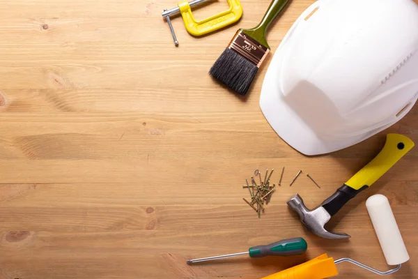 Construction Tools Wooden Background Construction Concept — Stock Photo, Image