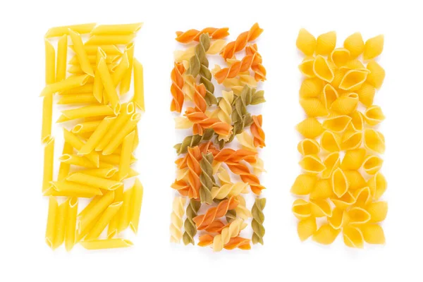Pasta Collection Food Isoliert Auf Weißem Hintergrund Raw Pasta Sortiment — Stockfoto