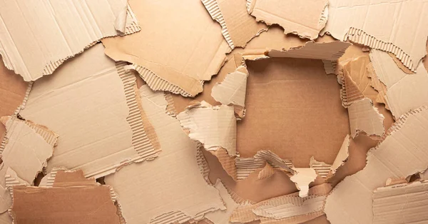 Cardboard Torn Paper Background Texture Brown Paper Heap — Stock Photo, Image