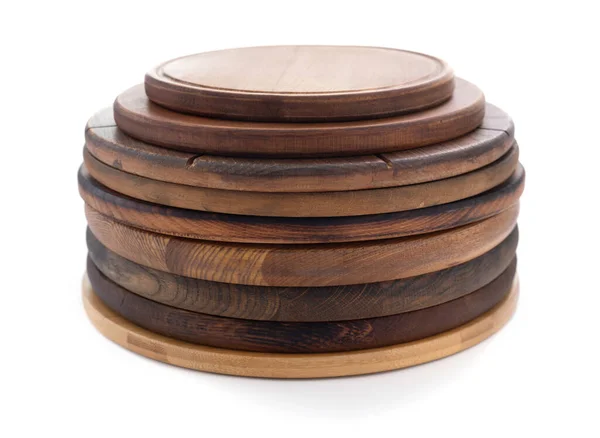 Deska Cięcia Drewna Izolowana Białym Tle Deska Pizzy Drewnianej — Zdjęcie stockowe