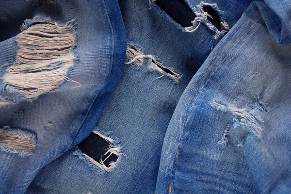 Torn Jeans Denim Background Texture Blue Jeans Fabric Material — Stock fotografie