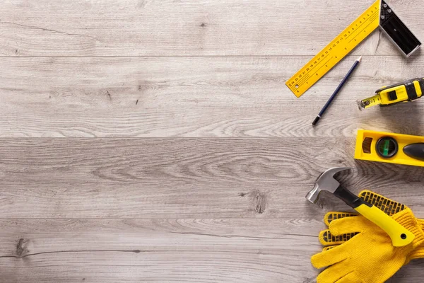 Wood Laminate Background Tools Floor Texture Wooden Laminate Top View — Stockfoto