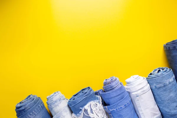 Folded Blue Jeans Denim Paper Background Texture Jeans Fabric Material — Stockfoto