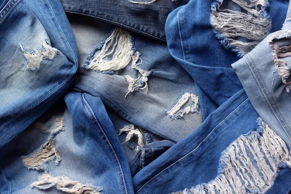 Torn Jeans Denim Background Texture Blue Jeans Fabric Material Surface — Stok fotoğraf