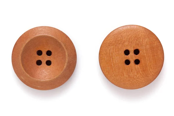 Button Isolated White Background Wooden Buttons Closeup — Zdjęcie stockowe