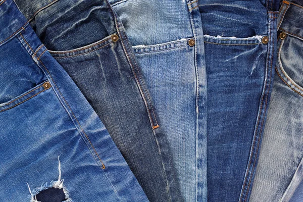 Blå Jeans Denim Hög Bakgrund Jeans Tyg Stack Och Ficka — Stockfoto