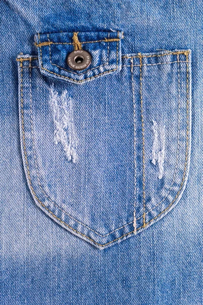 扭伤牛仔裤口袋牛仔背景纹理 作为材料的蓝色牛仔裤面料特写 — 图库照片