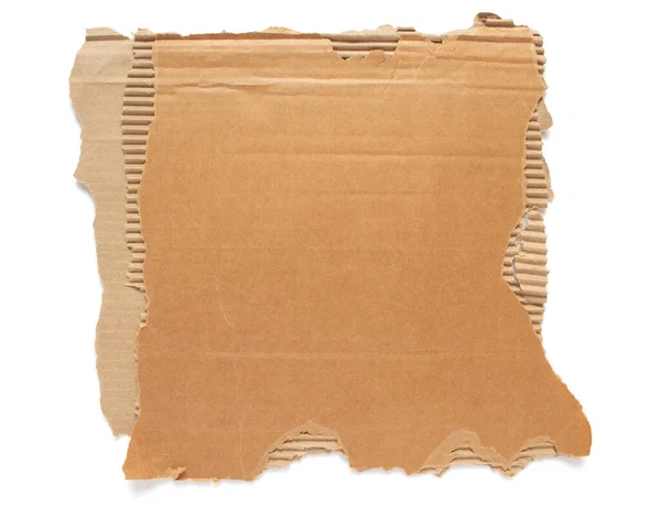 Stuk Karton Gescheurde Rand Geïsoleerd Witte Achtergrond Bruin Gescheurd Papier — Stockfoto