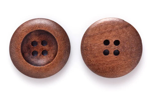 Button Isolated White Background Wooden Buttons Closeup — Stockfoto
