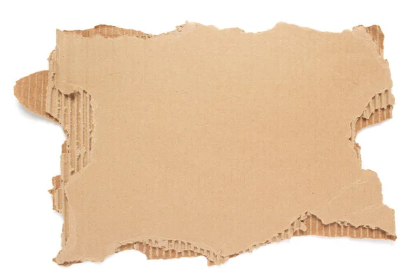 Karton Parçasının Kenarları Beyaz Arkaplanda Izole Edilmiş Kahverengi Yırtık Kağıt — Stok fotoğraf