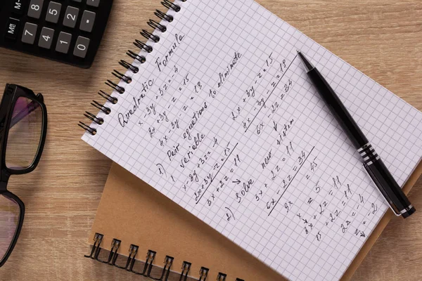 Student learn workplace and school supplies at desk table background. Study concept idea