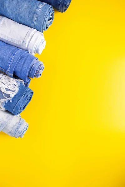 Folded Blue Jeans Denim Paper Background Texture Jeans Fabric Material —  Fotos de Stock