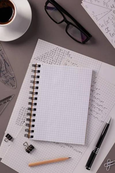 Student learn workplace and school supplies at table background. Study concept idea