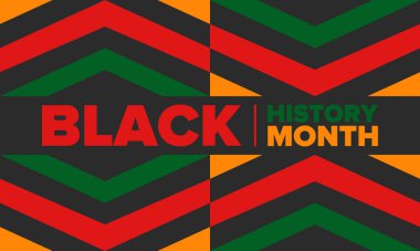 Siyahların Tarihi Ayı. Afrikalı Amerikan Tarihi. Yıllık kutlama. Şubat 'ta Amerika ve Kanada' da. Ekim ayında İngiltere 'de. Poster, kart, afiş, geçmiş. Vektör illüstrasyonu