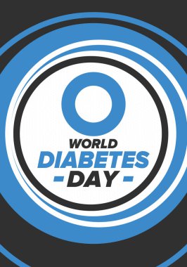 Dünya Diyabet Günü. Kasım 'da farkındalık ayı. Mavi daire sembolü. Tıbbi sağlık ve önleme tasarımı. Poster, kart, afiş ve geçmiş. Vektör illüstrasyonu