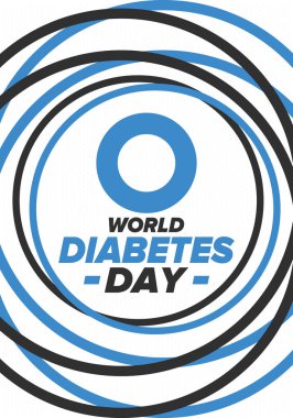 Dünya Diyabet Günü. Kasım 'da farkındalık ayı. Mavi daire sembolü. Tıbbi sağlık ve önleme tasarımı. Poster, kart, afiş ve geçmiş. Vektör illüstrasyonu