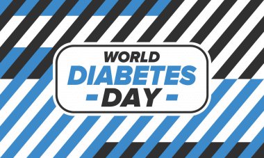 Dünya Diyabet Günü. Kasım 'da farkındalık ayı. Mavi daire sembolü. Tıbbi sağlık ve önleme tasarımı. Poster, kart, afiş ve geçmiş. Vektör illüstrasyonu