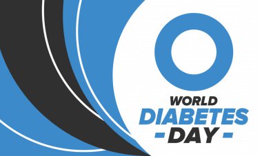 Dünya Diyabet Günü. Kasım 'da farkındalık ayı. Mavi daire sembolü. Tıbbi sağlık ve önleme tasarımı. Poster, kart, afiş ve geçmiş. Vektör illüstrasyonu