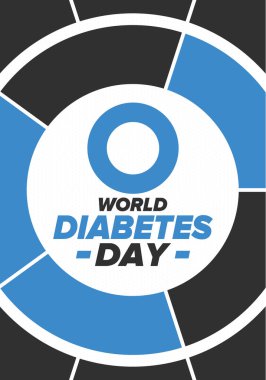 Dünya Diyabet Günü. Kasım 'da farkındalık ayı. Mavi daire sembolü. Tıbbi sağlık ve önleme tasarımı. Poster, kart, afiş ve geçmiş. Vektör illüstrasyonu