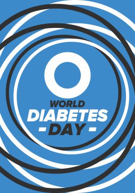 Dünya Diyabet Günü. Kasım 'da farkındalık ayı. Mavi daire sembolü. Tıbbi sağlık ve önleme tasarımı. Poster, kart, afiş ve geçmiş. Vektör illüstrasyonu