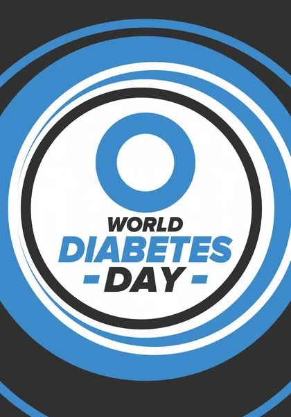 Dünya Diyabet Günü. Kasım 'da farkındalık ayı. Mavi daire sembolü. Tıbbi sağlık ve önleme tasarımı. Poster, kart, afiş ve geçmiş. Vektör illüstrasyonu