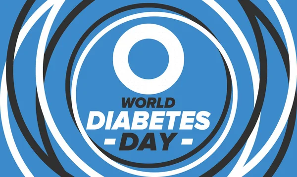 Dünya Diyabet Günü. Kasım 'da farkındalık ayı. Mavi daire sembolü. Tıbbi sağlık ve önleme tasarımı. Poster, kart, afiş ve geçmiş. Vektör illüstrasyonu